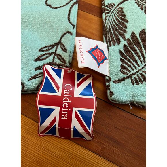 Calderia Fabric Throw Pillow Covers, Set of Two(2), Aqua/Brown, NOS - Picture 2 of 8